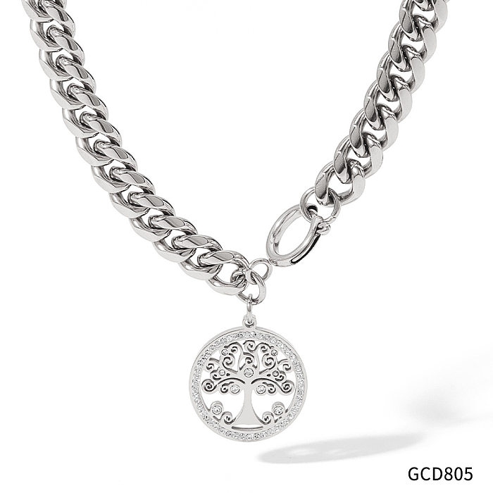 Collar de pulseras de diamantes artificiales chapado en acero inoxidable con árbol de moda