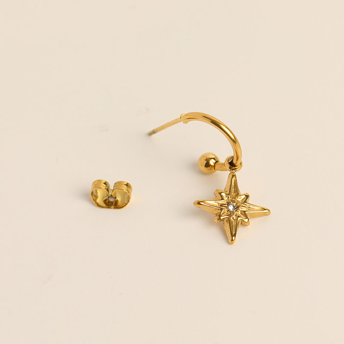 Collier de boucles d'oreilles élégant Glam Star en acier inoxydable avec incrustation de zircon plaqué or 18 carats