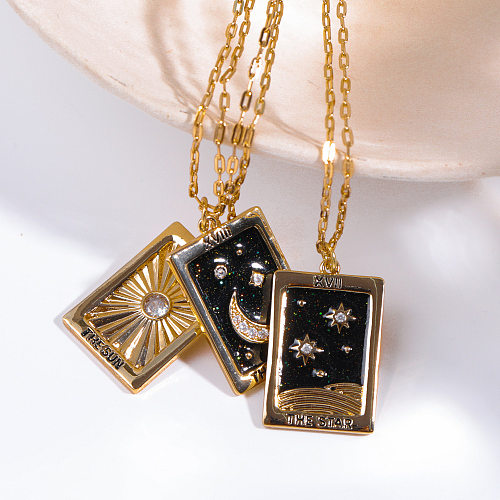 Feenhafte Streetwear-Halskette mit Stern- und Mond-Kupfer-vergoldetem Zirkon-Anhänger in großen Mengen