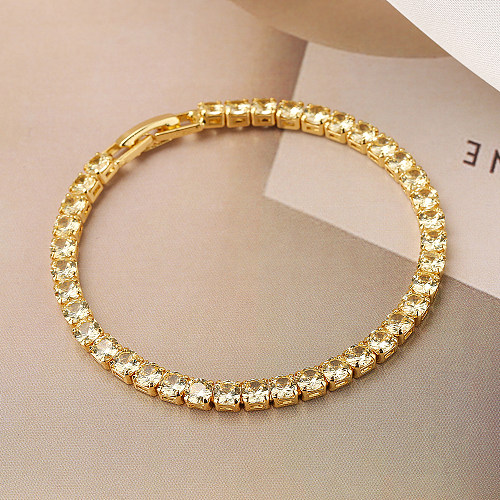 Shiny Round Copper Plating Inlay Zircon 18K Gold Plated Bracelets