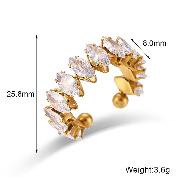 Estilo simples estilo clássico gotas de água chapeamento de aço inoxidável incrustação zircão 18k anéis banhados a ouro pulseiras