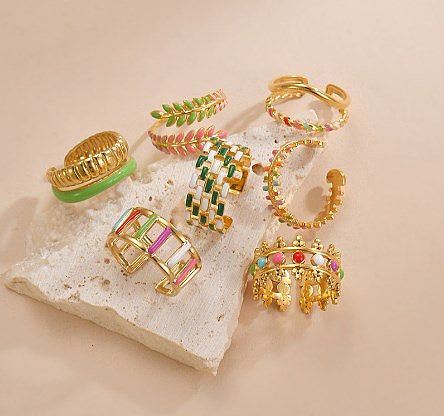 IG Style Artistic Leaf Colorful Rectangle Stainless Steel Open Rings In Bulk