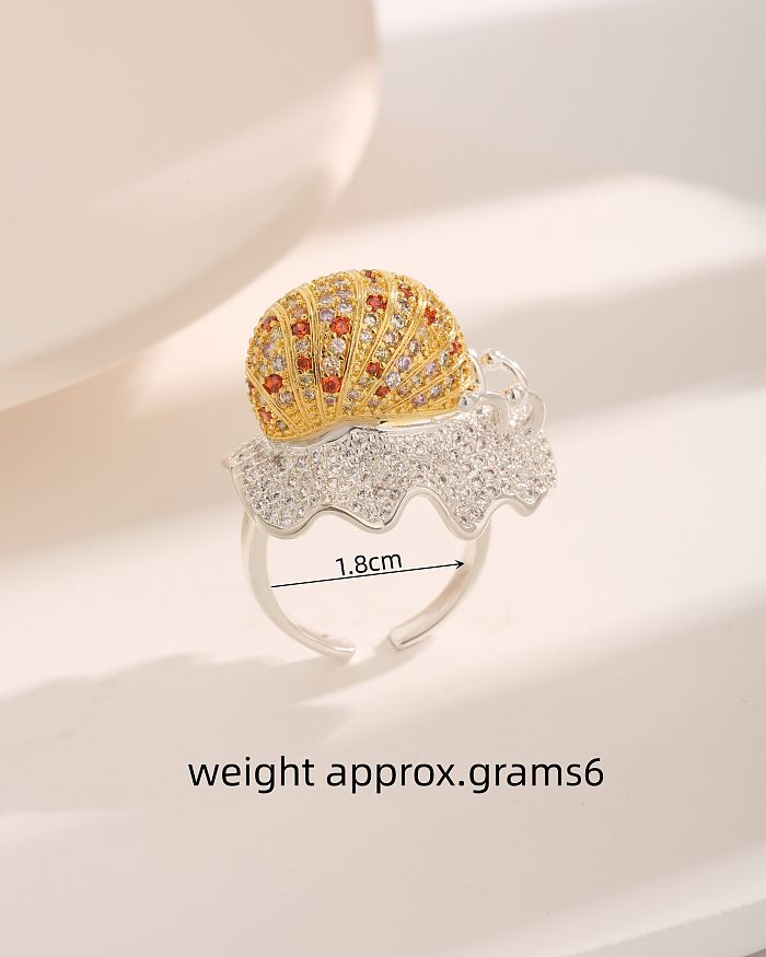 Novidade estilo simples caracóis artísticos chapeamento de cobre incrustação zircão 18K anéis abertos banhados a ouro