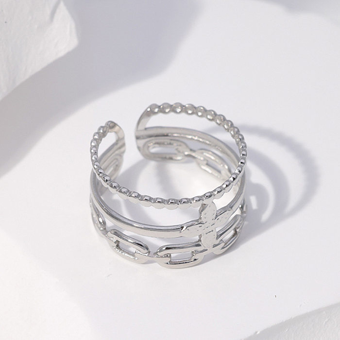 Simple Style Flower Stainless Steel Hollow Out Wide Band Ring