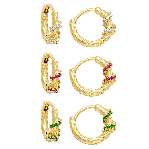 1 Pair Elegant Streetwear Twist Plating Inlay Copper Zircon 18K Gold Plated Hoop Earrings