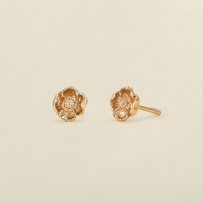 1 Pair Retro Flower Plating Copper 14K Gold Plated Ear Studs