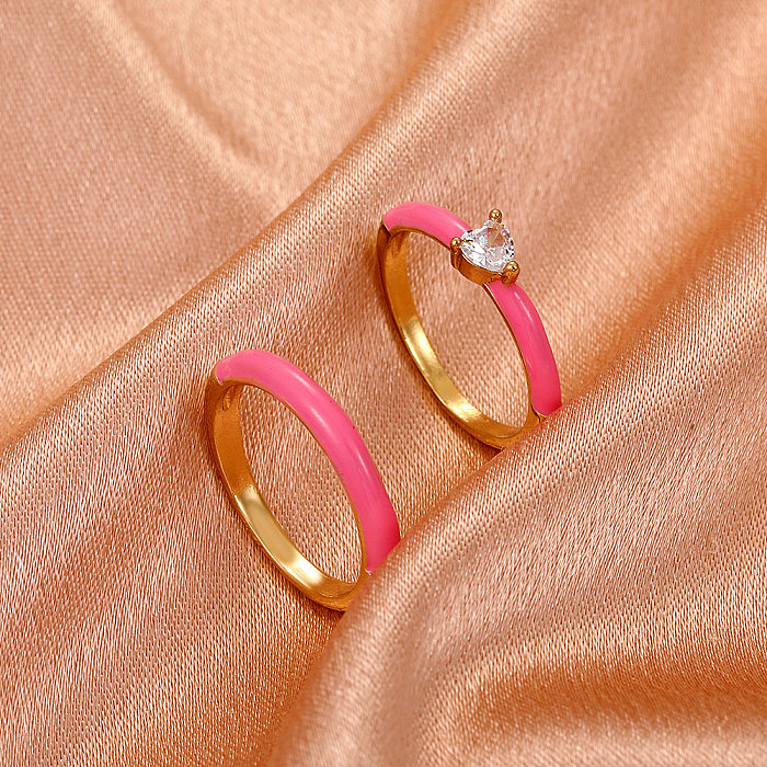 Moda simples cor óleo gotejamento geométrico cobre incrustado anel de zircão conjunto de 2 peças
