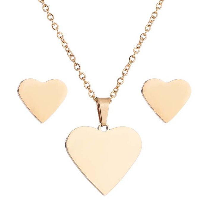 1 Set Fashion Heart Shape Stainless Steel Plating Earrings Necklace