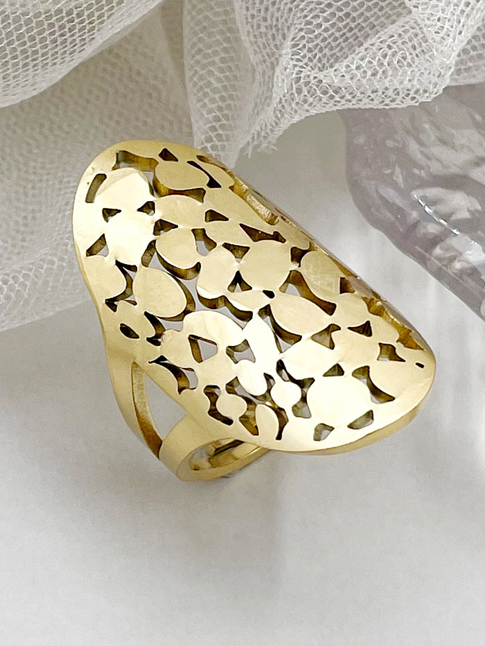 Anel aberto banhado a ouro em aço inoxidável com flor de árvore estrela estilo romano glam a granel