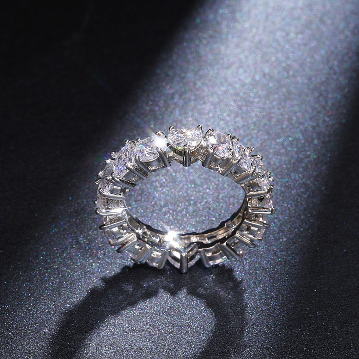 Nova moda retangular em forma de coração zircão anel feminino círculo completo casal jóias