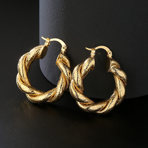 Brincos geométricos torcidos em ouro 18K banhados a cobre da moda femininos