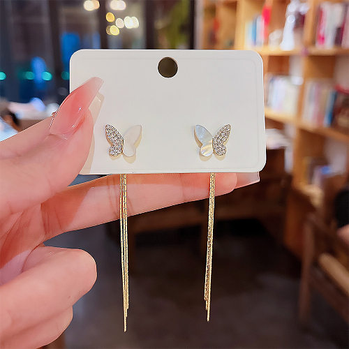Fashion Butterfly Copper Inlay Shell Zircon Earrings 1 Pair