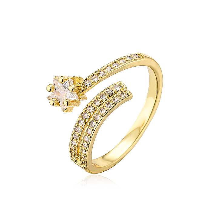 Anel aberto de cobre geométrico fashion com zircão banhado a ouro anéis de cobre