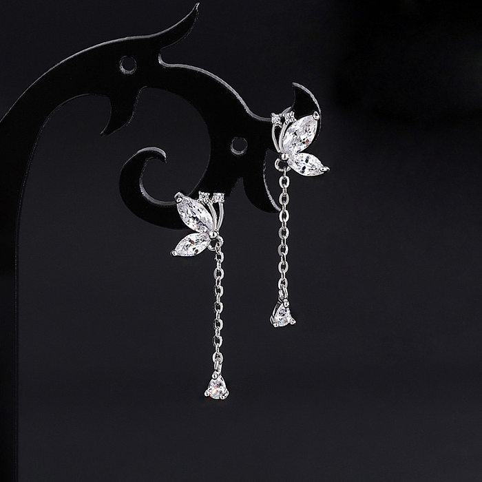 1 Pair IG Style Sweet Water Droplets Butterfly Plating Chain Inlay Copper Zircon Drop Earrings