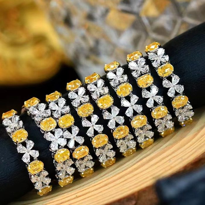 1 Piece Sweet Flower Copper Plating Inlay Artificial Rhinestones Open Ring