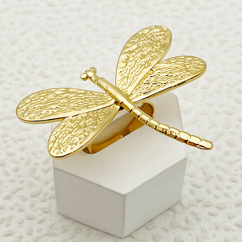 Retro Streetwear Libelle Edelstahl plattiert vergoldete offene Ringe