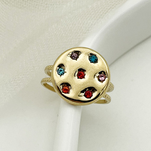 Simple Style Round Stainless Steel Metal Plating Inlay Zircon Gold Plated Open Ring