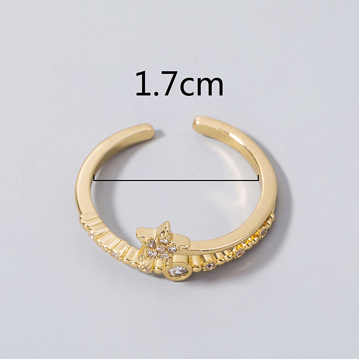 1 Piece Fashion Pentagram Copper Inlay Zircon Open Ring