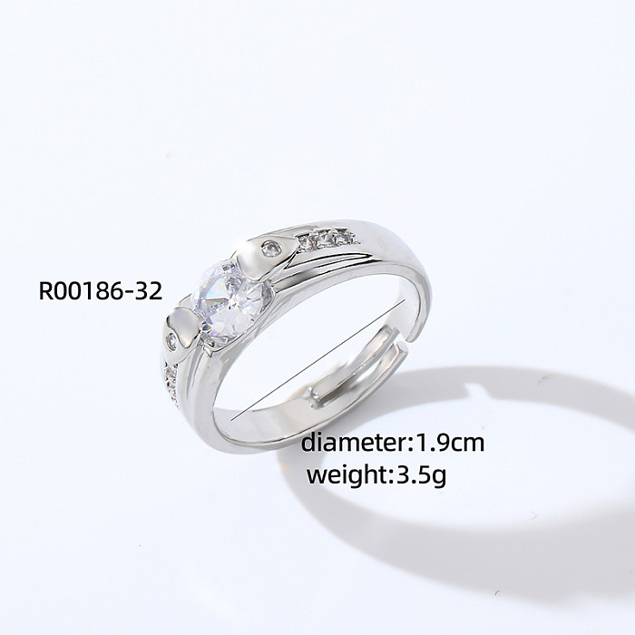 Simple Style Square Copper Plating Inlay Zircon White Gold Plated Open Rings