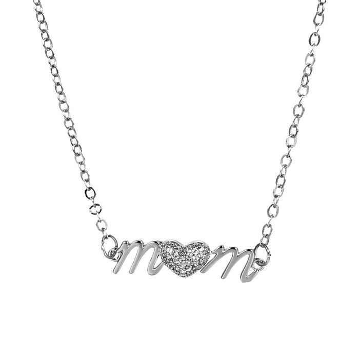 MAMA Letter Heart Shape Copper Inlay Artificial Diamond Necklace