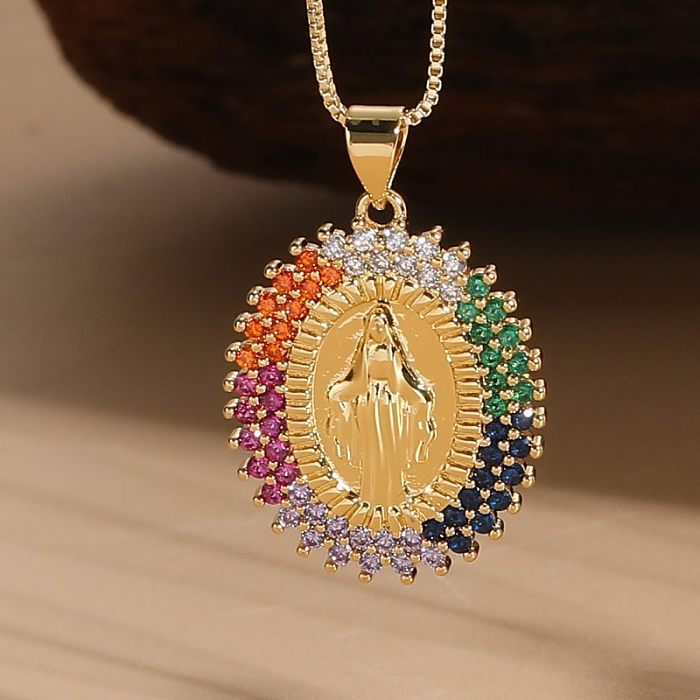 Elegant Retro Portrait Tree Heart Shape Copper Plating Inlay Zircon 14K Gold Plated Pendant Necklace