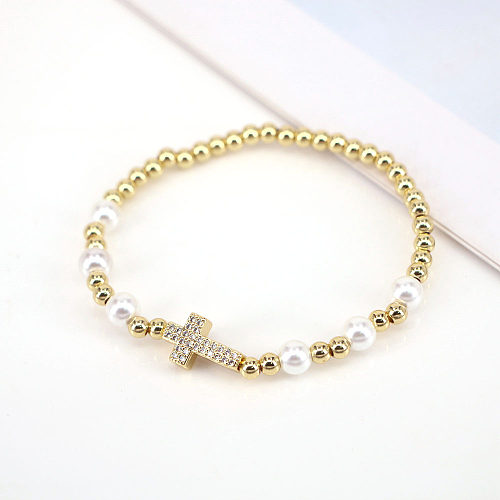 Mode-Kreuz-Kupferperlen-Perlenarmbänder, 1 Stück