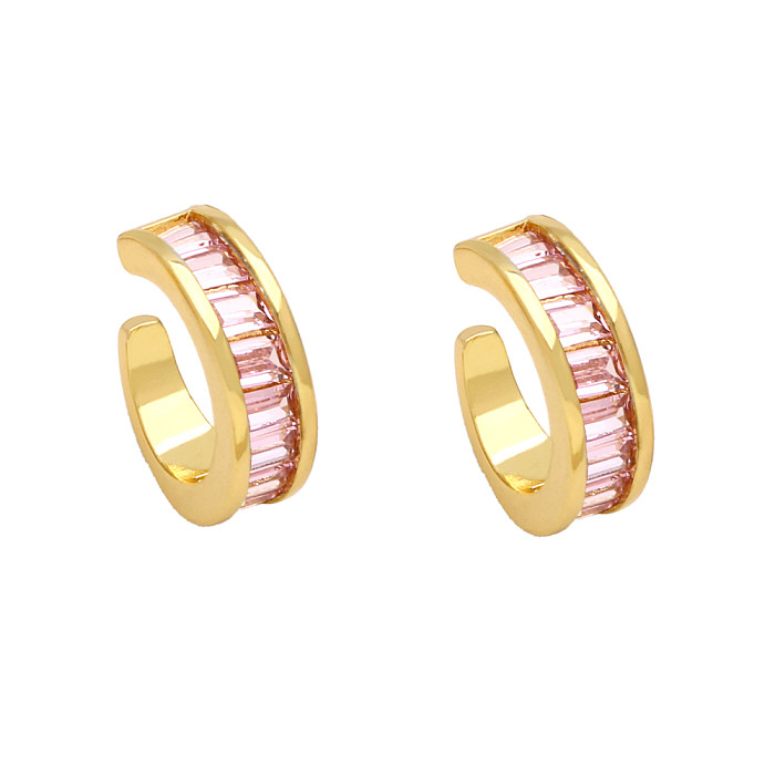 Fashion C Shape Copper Gold Plated Zircon Ear Clips 1 Pair