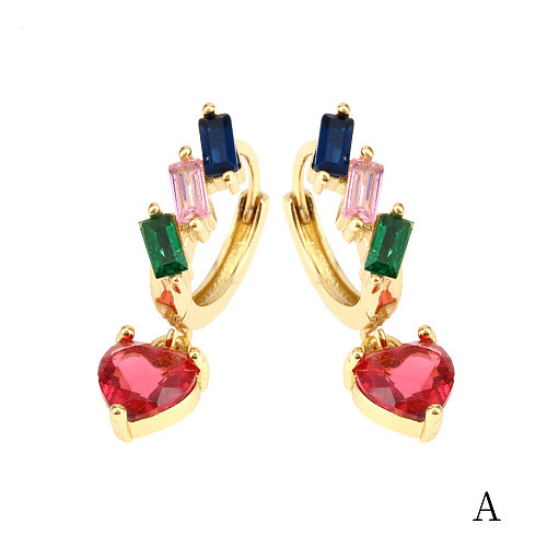 1 Paar luxuriöse, glänzende Pentagramm-Herzform-Ohrringe mit Kupfer-Zirkon-Intarsien und 18-Karat-Vergoldung