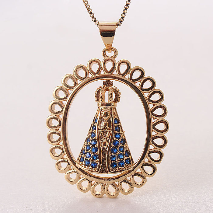 Retro Round Copper Gold Plated Zircon Pendant Necklace In Bulk