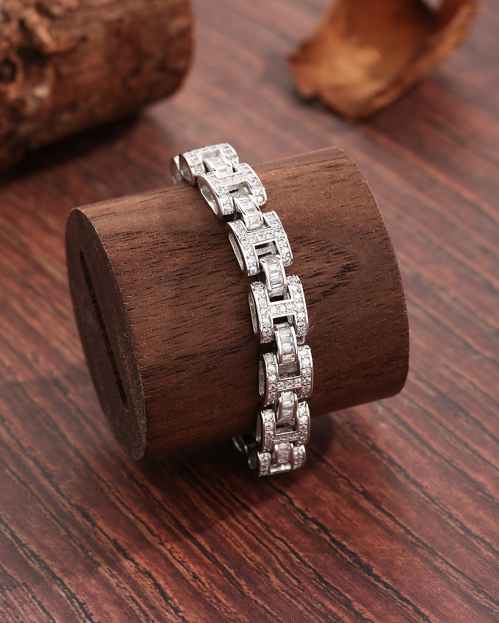 Bracelets luxueux en Zircon avec incrustation de placage de cuivre géométrique de Style IG Glam