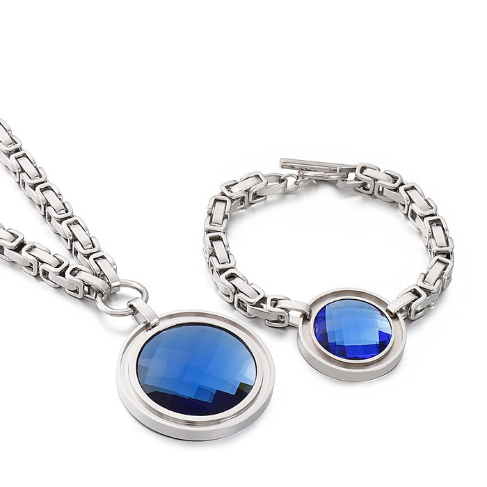Conjunto de pulsera y collar para mujer, cadena de una sola pieza de acero inoxidable, piedra de cristal multicolor redonda, nueva moda