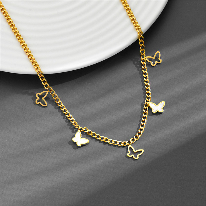 Simple Style Star Heart Shape Butterfly Titanium Steel Inlay Shell Bracelets Necklace