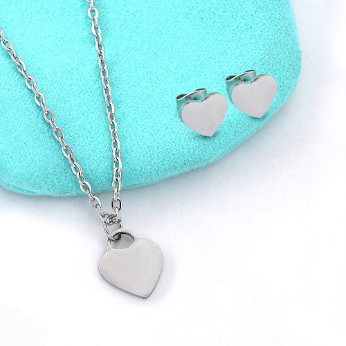 Casual Basic Lady Heart Shape Stainless Steel Enamel Earrings Necklace