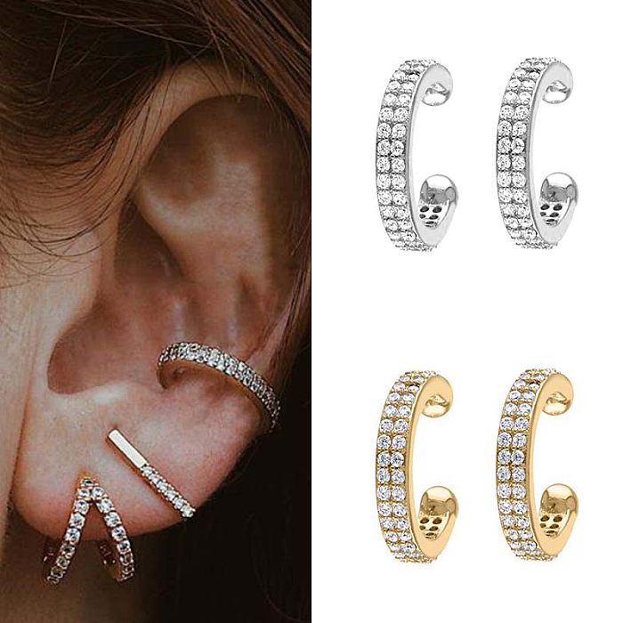 1 Pair Fashion C Shape Copper Plating Inlay Zircon Ear Clips