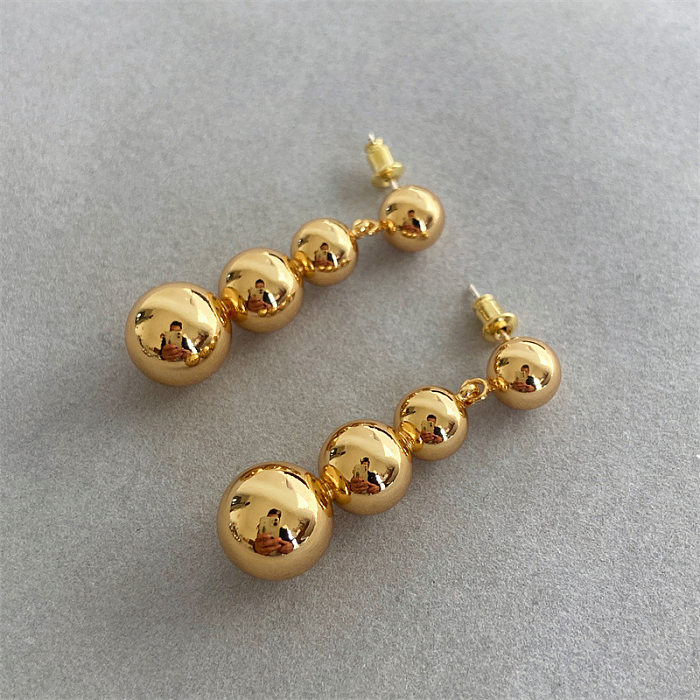 1 Pair Simple Style Round Copper Plating 18K Gold Plated Drop Earrings