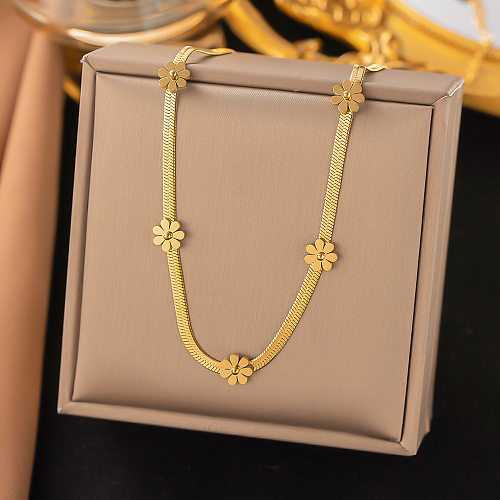 Cute Daisy Titanium Steel Plating 18K Gold Plated Bracelets Necklace