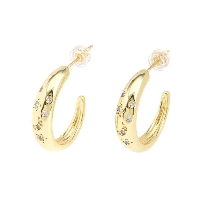 1 Pair Simple Style Star Moon Plating Inlay Copper Zircon 18K Gold Plated Ear Studs