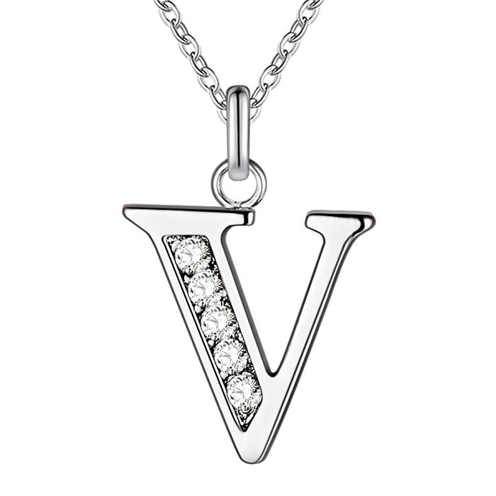 Simple Style Letter Copper Plating Inlay Artificial Diamond Silver Plated Pendant Necklace