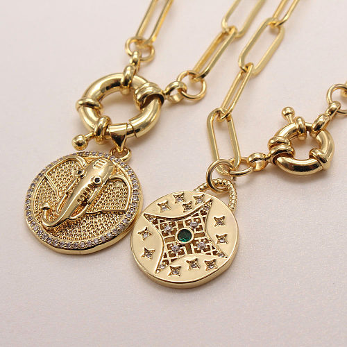 Vintage Style Round Copper Gold Plated Zircon Layered Necklaces In Bulk