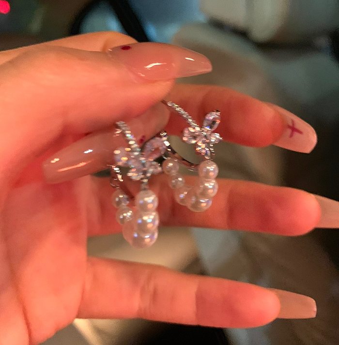 1 Pair Sweet Butterfly Inlay Copper Zircon Earrings