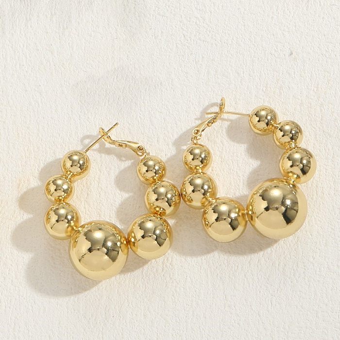 1 paire de boucles d'oreilles créoles plaquées or 14 carats, élégantes et luxueuses, Style classique, boule de cuivre