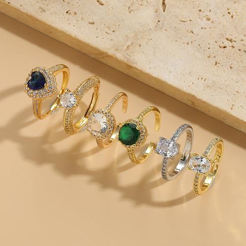 Luxuriöse offene Ringe im klassischen Stil mit runder Kupferbeschichtung und Zirkoneinlage, 14 Karat vergoldet