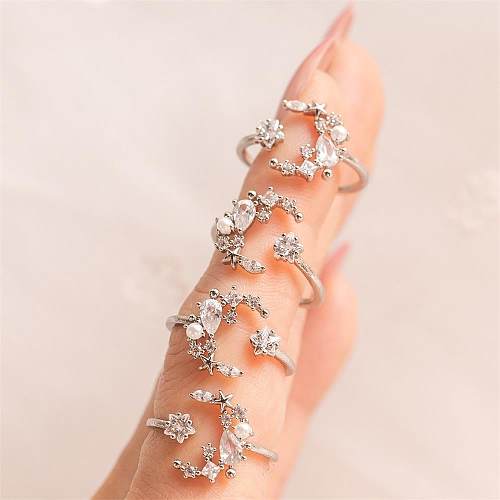 Wholesale Jewelry Star Moon Copper Plated Gold Zircon Ring jewelry