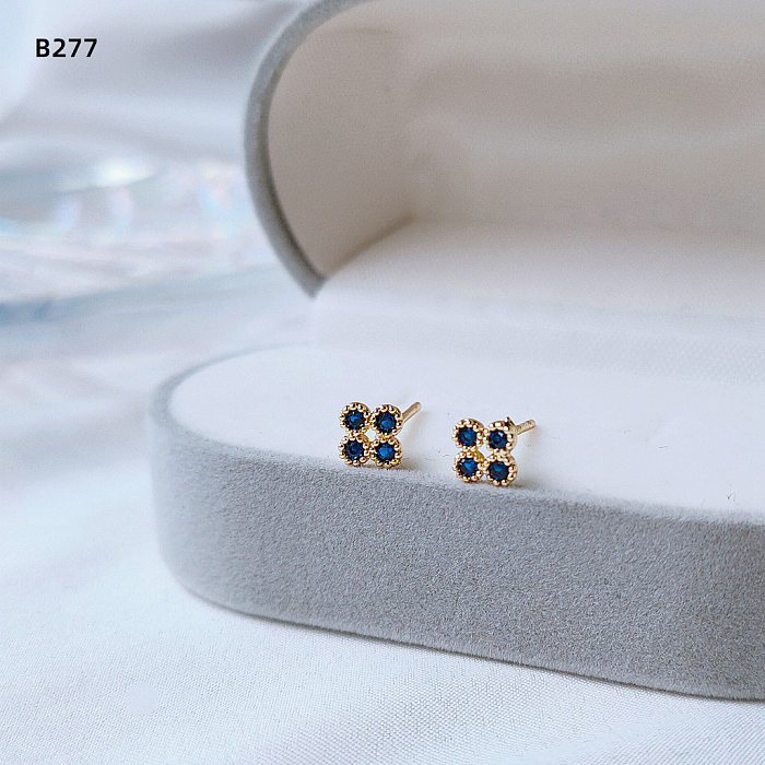 1 paire de clous d'oreilles ronds en cuivre de Style Simple, avec incrustation de pierres précieuses