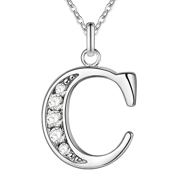 Simple Style Letter Copper Plating Inlay Artificial Diamond Silver Plated Pendant Necklace