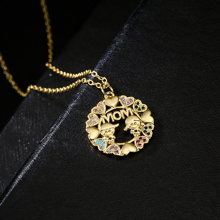Fashion Disc Pendant Copper Plated 18K Gold Zircon Necklace