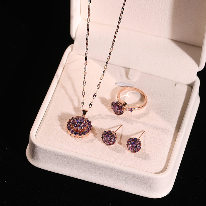 Ensemble de bijoux luxueux ronds en titane et acier avec incrustation de Zircon pour femmes