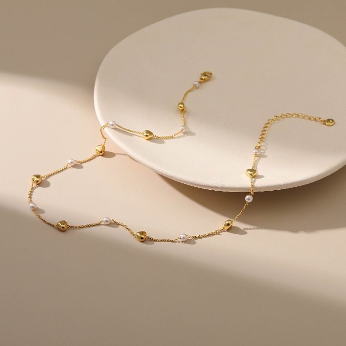 Fashion Pearl Necklace Female Adjustable Minimalist Gold Copper Necklace
