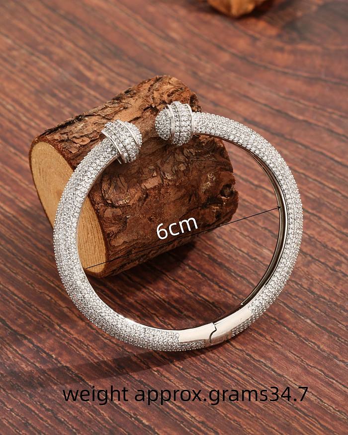 Simple Style Shiny Semicircle Copper Plating Inlay Zircon White Gold Plated Bangle