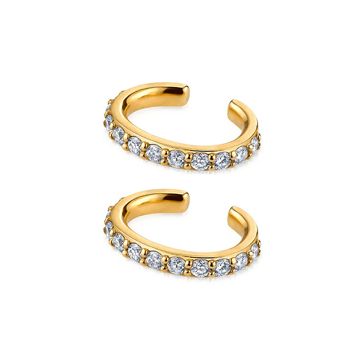 1 Pair INS Style Simple Style Shiny C Shape Copper Plating Inlay Zircon Gold Plated Ear Clips